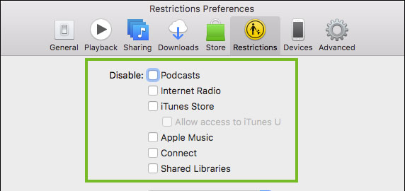 choose disable content on itunes