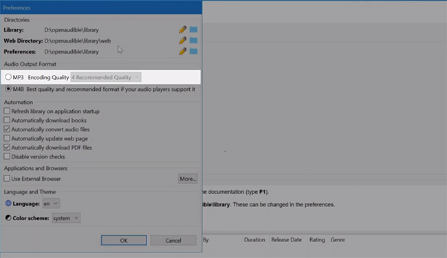 choose mp3 as audio output format on openaudible