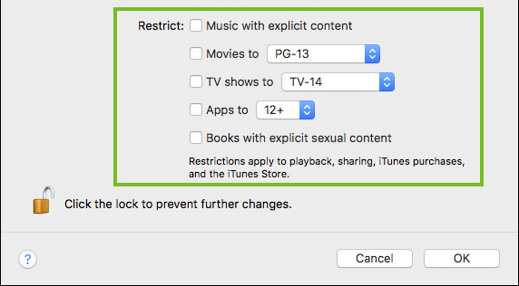 choose restrict content on itunes