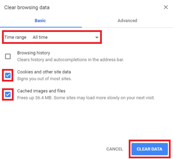 chrome clear cache cookies