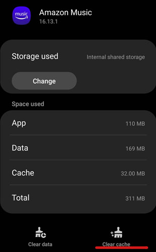 clear amazon music cache android