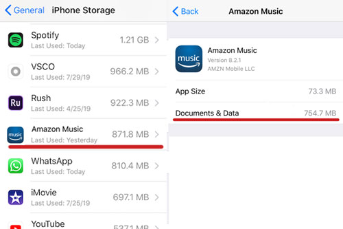 clear amazon music app cache on iphone