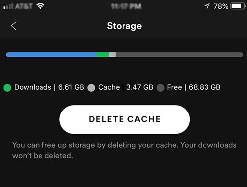 clear spotify app cache and device storage space