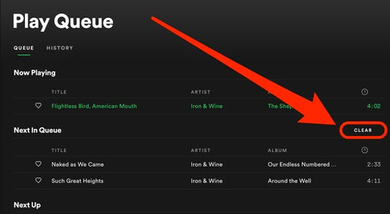 clear spotify play queue on desktop