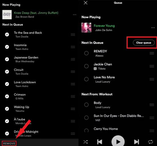 clear spotify queue on mobile