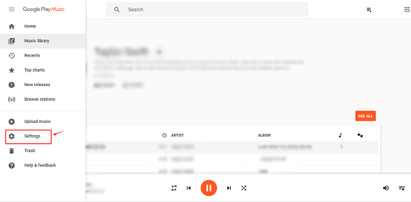 settings of google play  music