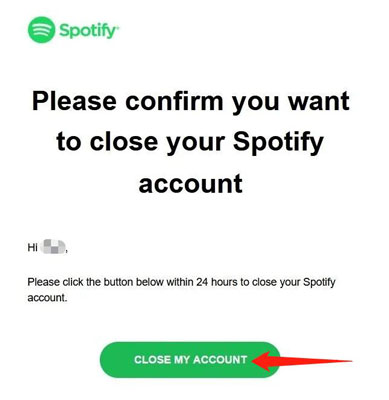 confirm to close spotify account via email