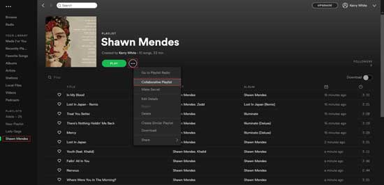 copy spotify playlist to another account by creating collaborative playlist