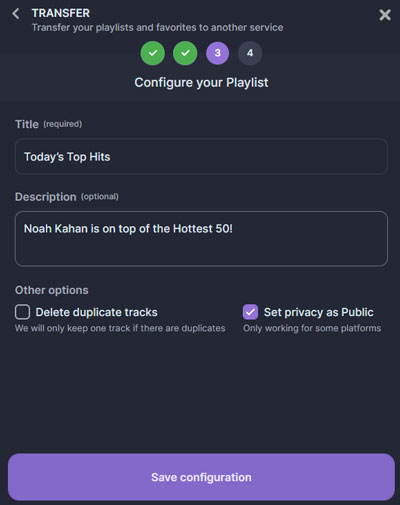 configure your playlist on soundiiz