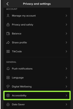 accessibility tab on tiktok