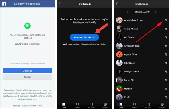 add friends on spotify with facebook mobile