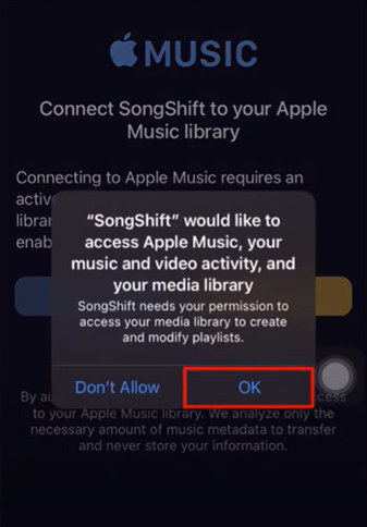 allow songshifts access apple music