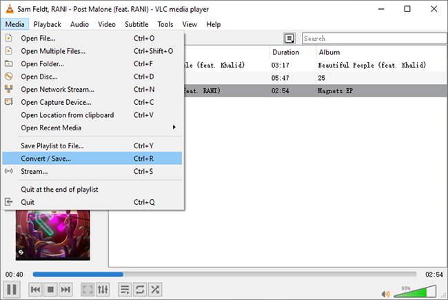 vlc convert and save option