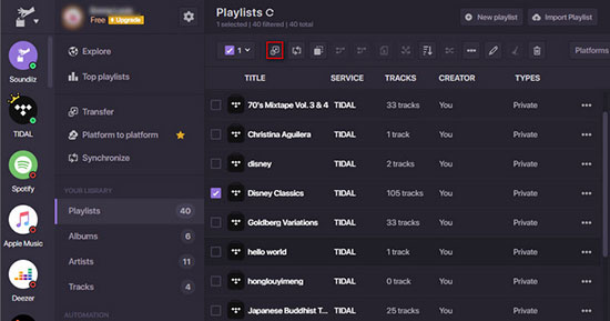 soundiiz select tidal playlist to transfer to itunes