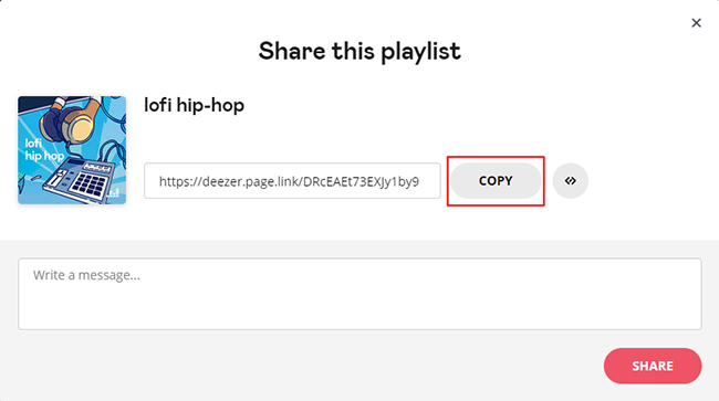 copy deezer music link address