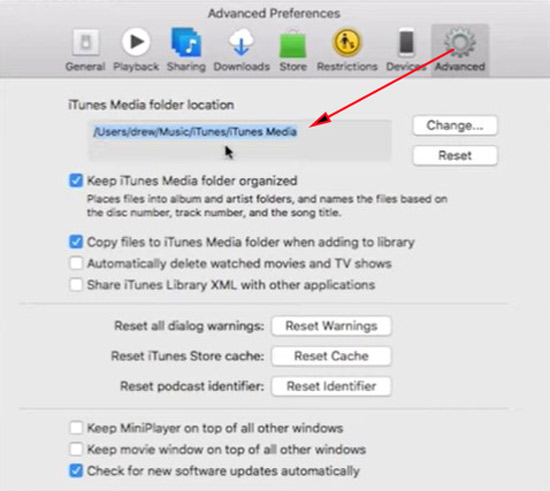 copy itunes media folder location