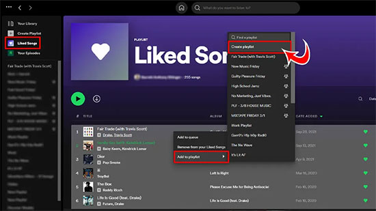 create a new liked songs playlist