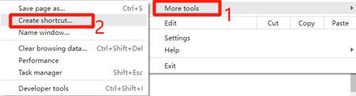 create shortcut option on chrome