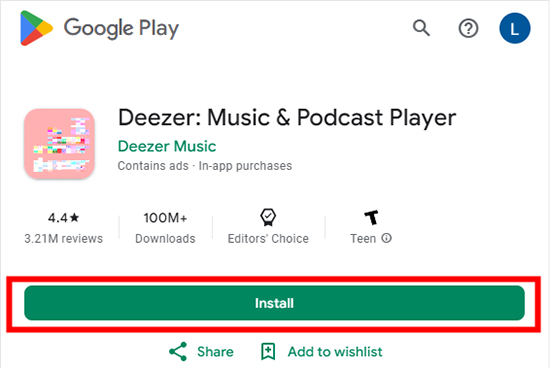 install deezer app from google play store