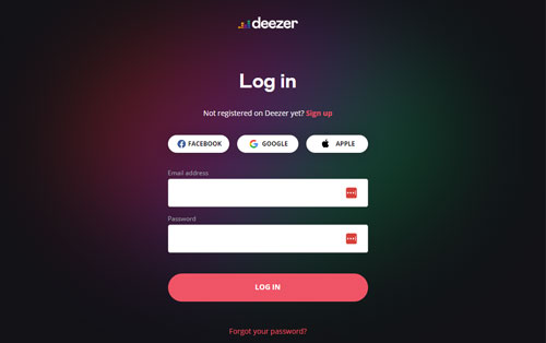 log in to deezer web player