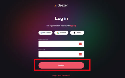 log in to deezer web player