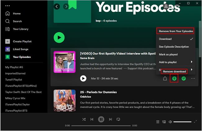 delete downloaded podcasts on spotify