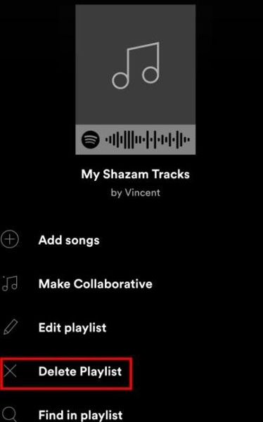 delete shazam playlist