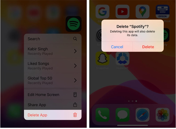 uninstall spotify on iphone