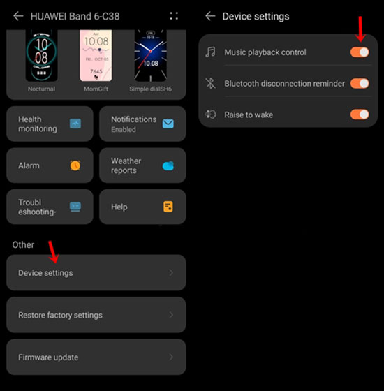 device settings on huawei health app