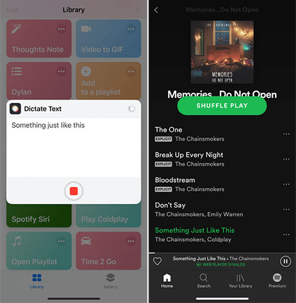 tap text to siri for playing spotify