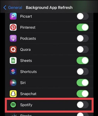 disable spotify background app referesh on iphone