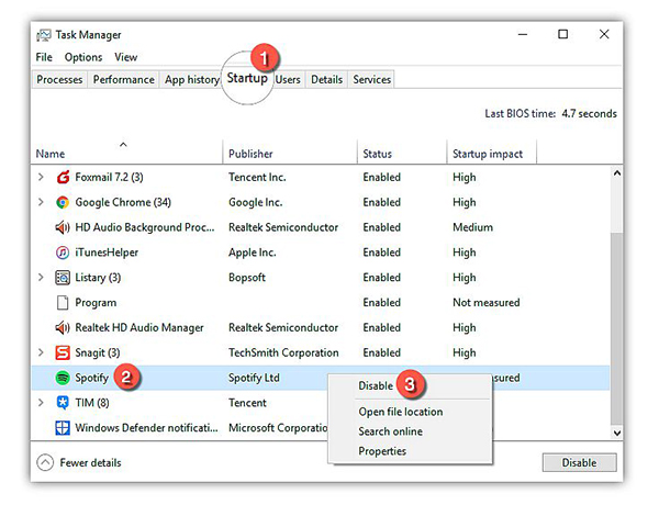 disable spotify on startup windows via task manager