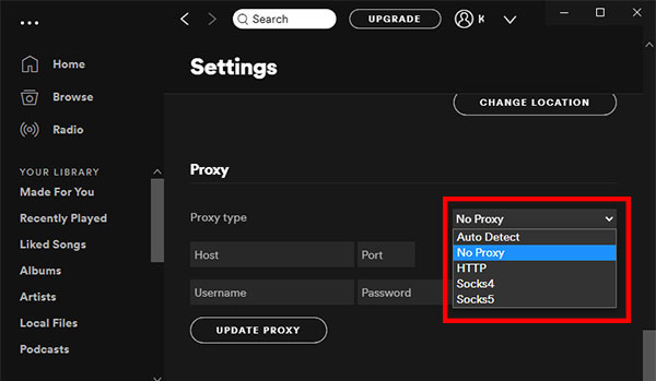 disable spotify proxy for error code 30