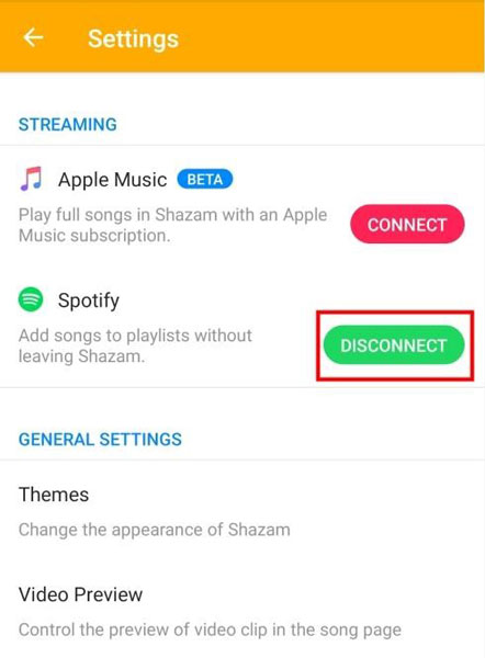 disconnect spotify from shazam