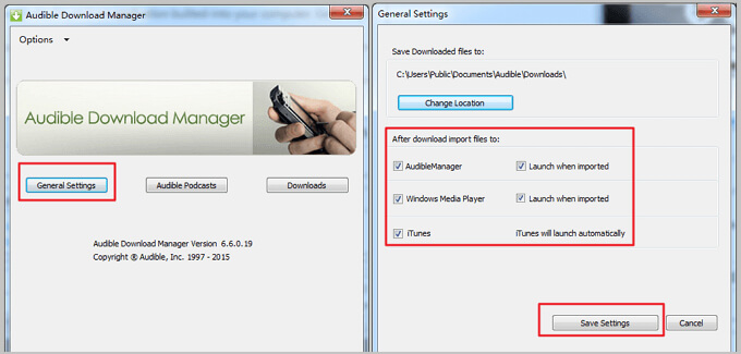 set download location on audible download manager app