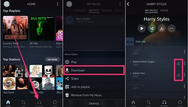 download purchased amazon music to phone