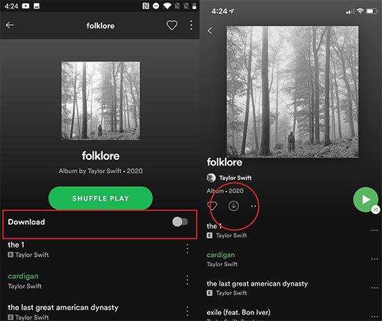 download spotify albums on mobile with premium