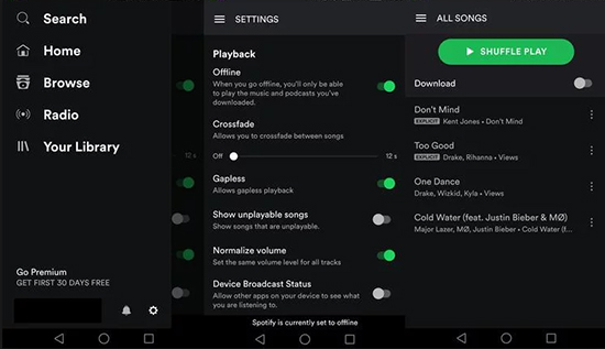play spotify on devices in offline mode