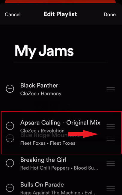 drag spotify songs to desired order mobile
