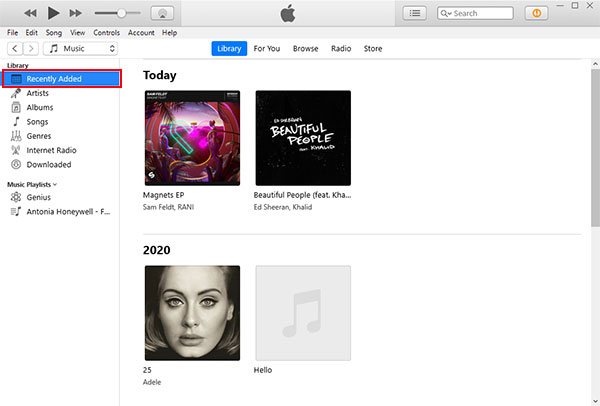 find recently added local files on apple music