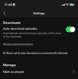 make spotify auto download podcast mobile
