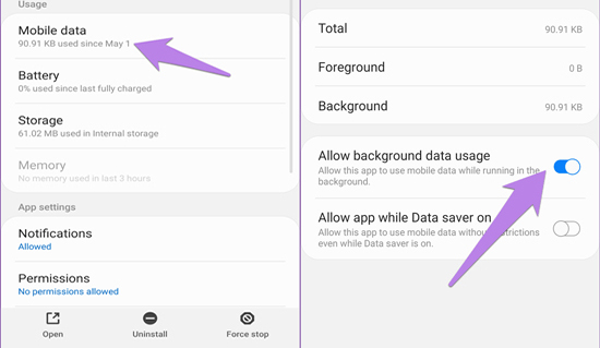 enable tidal background data usage to fix tidal music keeps stopping