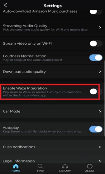 enable waze integration on amazon music