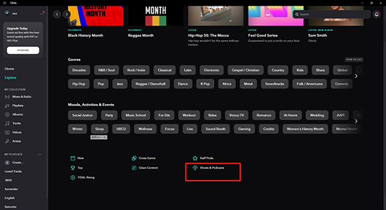 exlpore podcasts on tidal
