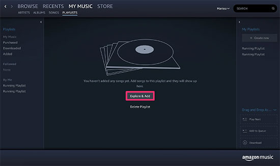 search amazon songs for playlist desktop