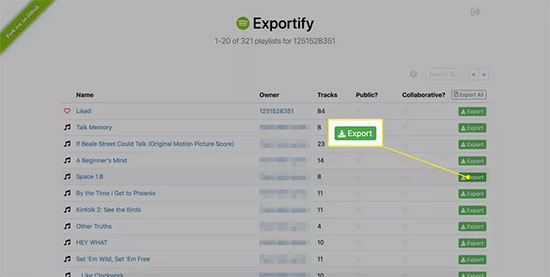 export a spotify playlist exportify