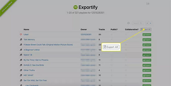 export all spotify playlists to text on exportify