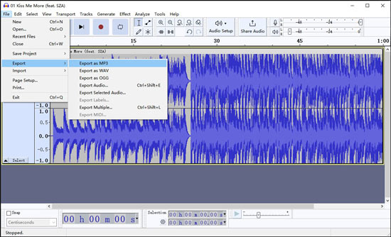 export tidal as mp3 via audacity