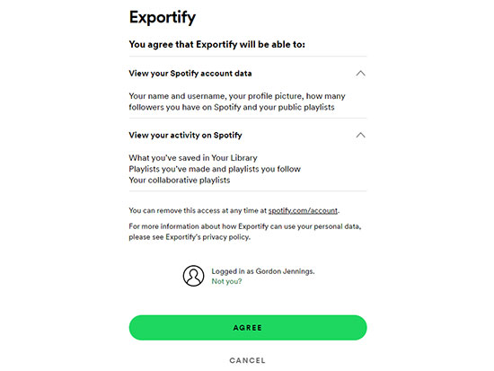 agree terms on exportify