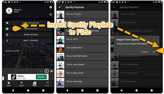 sync spotify playlist to fildo on android